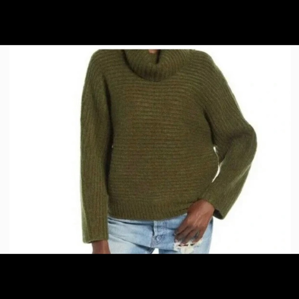 Leith Cozy Neck Dolman Turtleneck Alpaca Blend Sweater Olive Night Soft Rib NWT